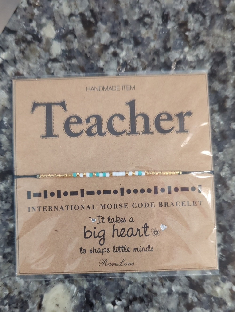 Teacher Morse Code Bracelet - Turquoise, White & Gold